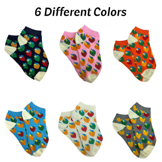 Colorful Strawberry Patterned Ankle Socks (Adult Medium - Women's Shoe Sizes 5 - 10)