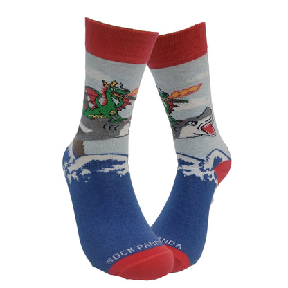 Dragon Riding a Shark Socks from the Sock Panda