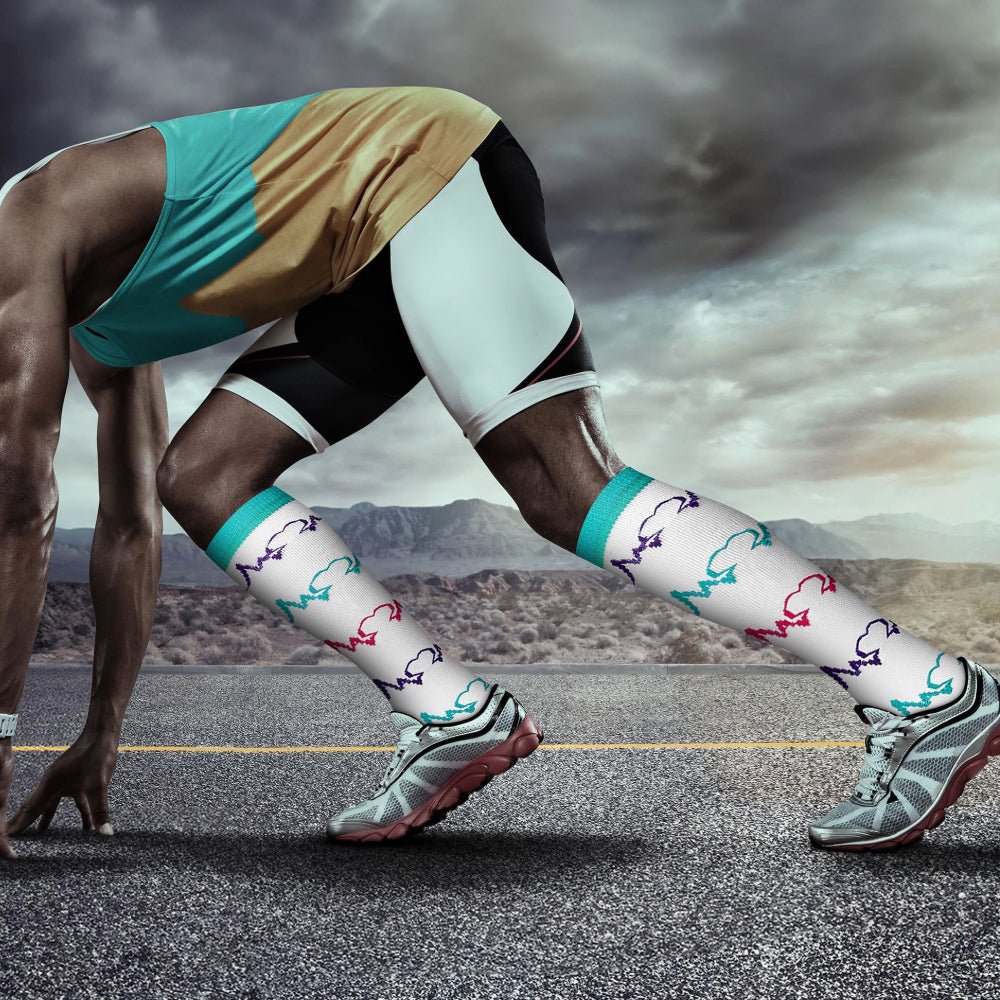 EKG Heartbeat Patterned Knee High - White (Compression Socks)