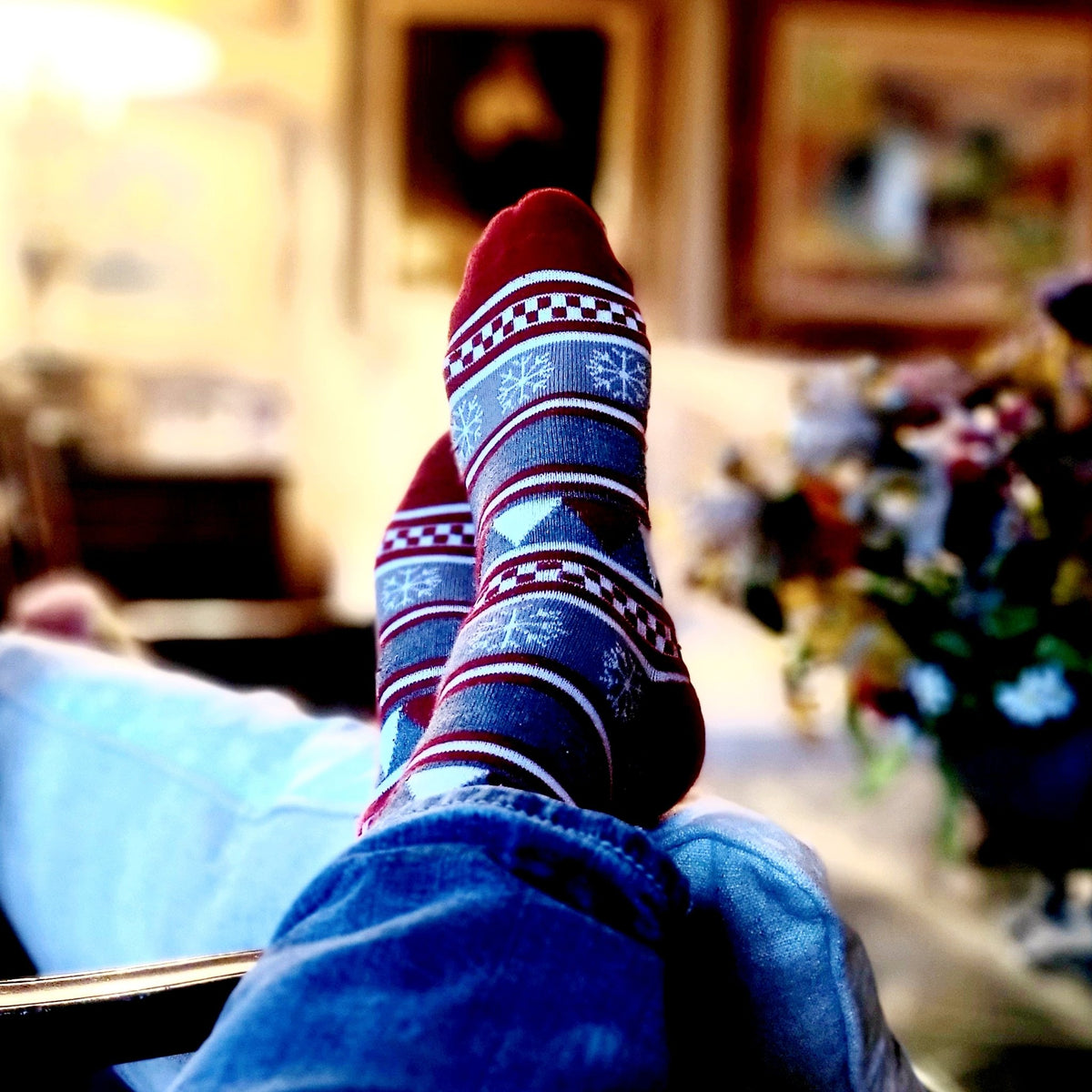 Festive Fair Isle Holiday Tree Pattern Socks (Adult Large - Men's Shoe Sizes 8 - 12)