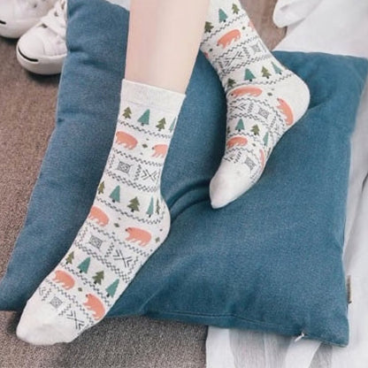 Forest Bear Pattern Socks (Adult Medium - Women's Shoe Sizes 5 - 10)
