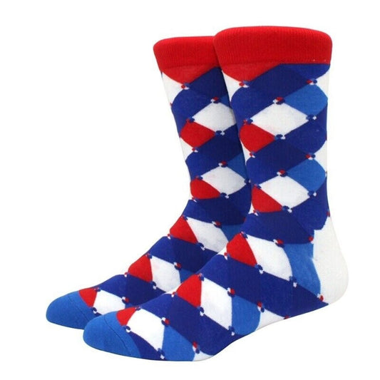 Fun Pattern Socks from the Sock Panda (Red, Blue, White) - Adult Large - Men's Shoe Sizes 8 - 12