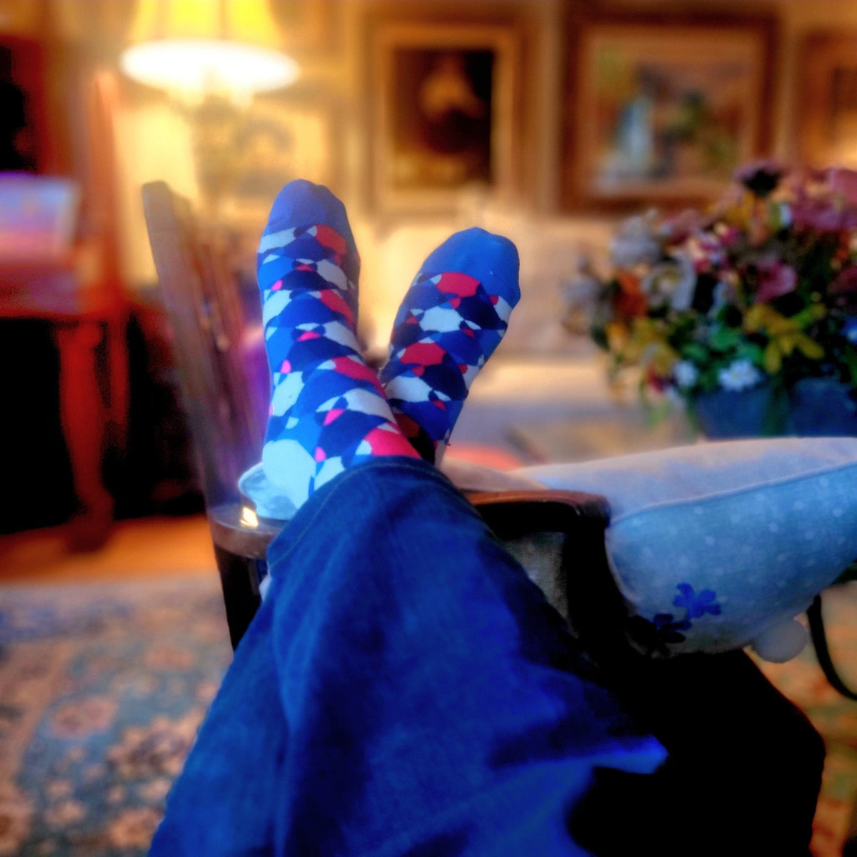 Fun Pattern Socks from the Sock Panda (Red, Blue, White) - Adult Large - Men's Shoe Sizes 8 - 12