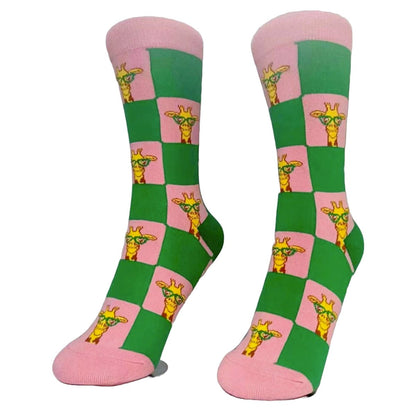 Giraffe Wearing Glasses Checker Pattern Socks (Adult Medium - Women's Shoe Sizes 5 - 10)