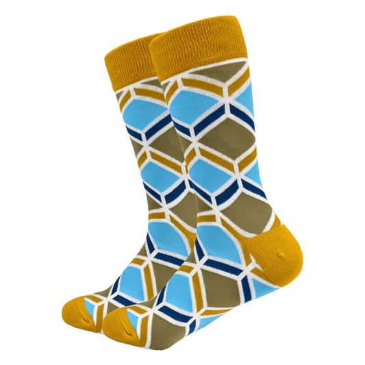 Gold Square Patterned Socks from the Sock Panda (Adult Large - Men's Shoe Sizes 8 - 12)