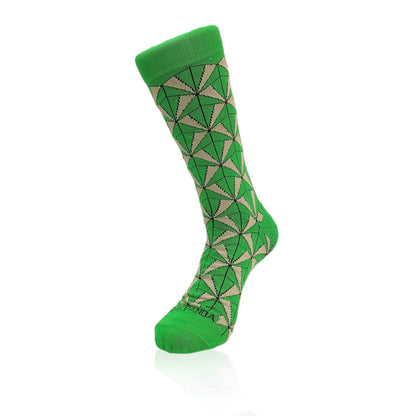 Green and Dark Beige Geometric Socks from the Sock Panda (Adult Large)