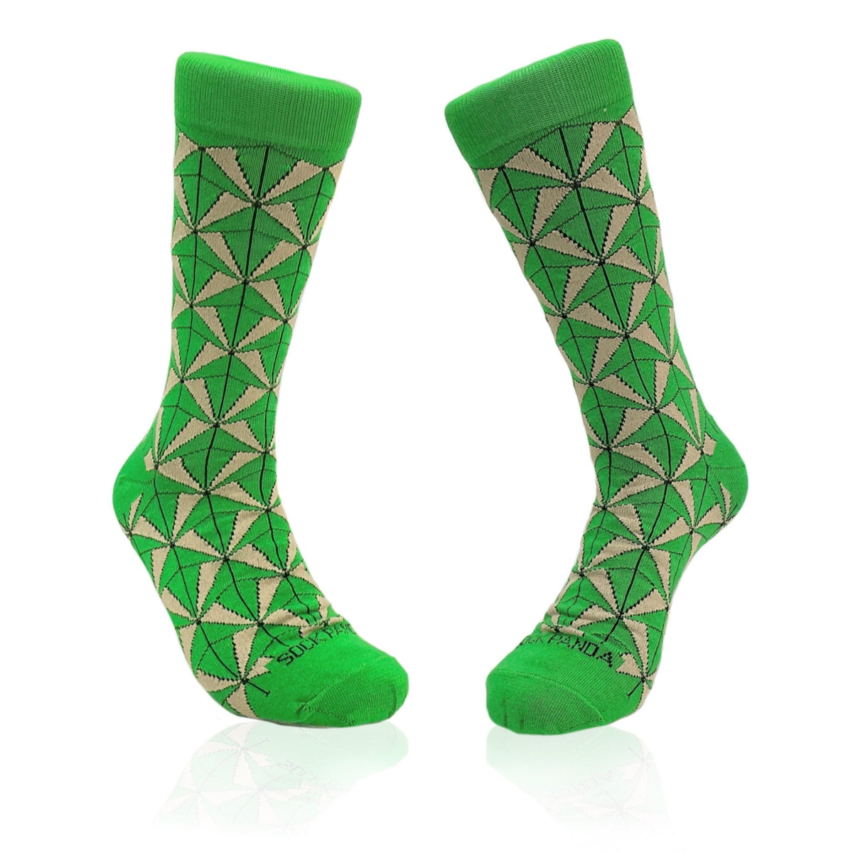 Green and Dark Beige Geometric Socks from the Sock Panda (Adult Large)