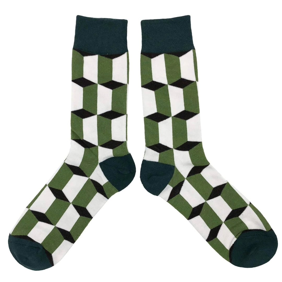 Green Cube Patterned Socks from the Sock Panda (Adult Large - Men's Shoe Sizes 8 - 12)