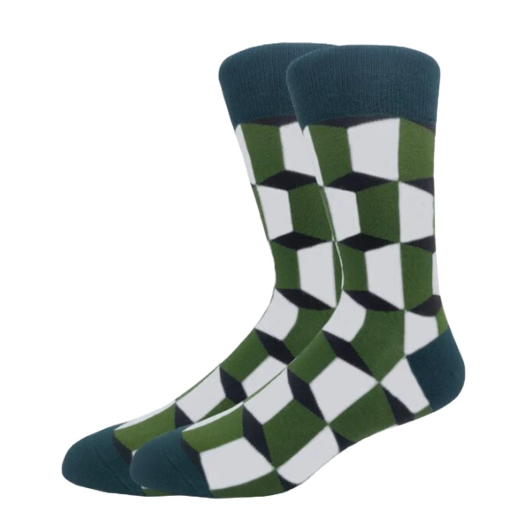 Green Cube Patterned Socks from the Sock Panda (Adult Large - Men's Shoe Sizes 8 - 12)