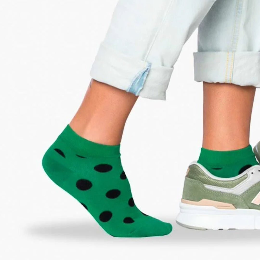 Green with Black Polka Dots Ankle Socks (Adult Medium - Women's Shoe Sizes 5 - 10)