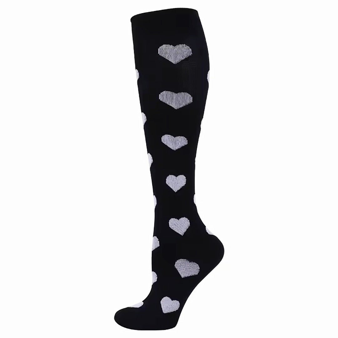 Grey Heart Patterned Knee High (Compression Socks) GRHeartCompMd