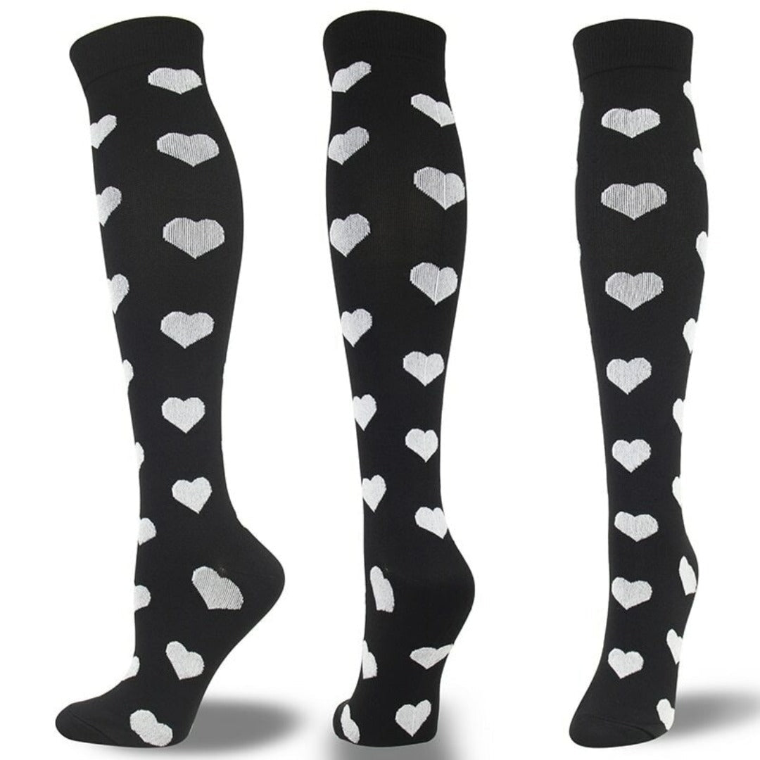Grey Heart Patterned Knee High (Compression Socks) GRHeartCompMd