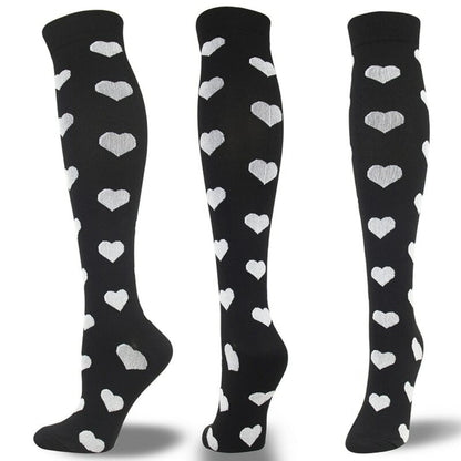 Grey Heart Patterned Knee High (Compression Socks) GRHeartCompMd