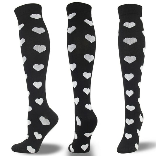 Grey Heart Patterned Knee High (Compression Socks) GRHeartCompMd