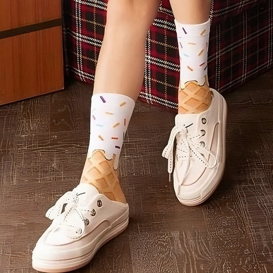 Ice Cream Cone Socks (Adult Medium - Women's Shoe Sizes 5 - 10)