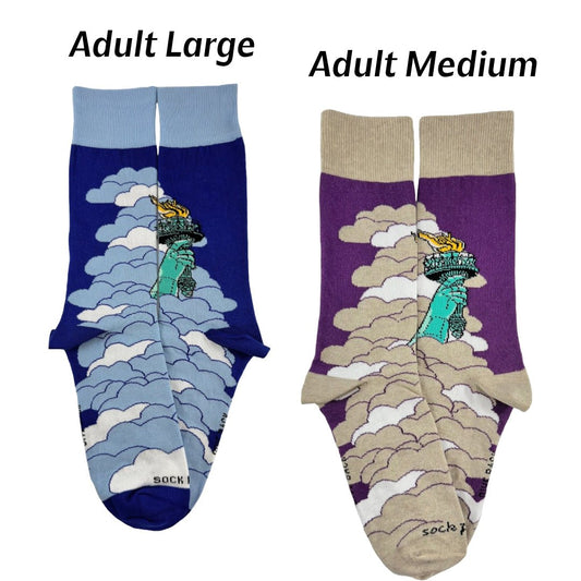 Lady Liberty Rises Above the Clouds Socks from the Sock Panda