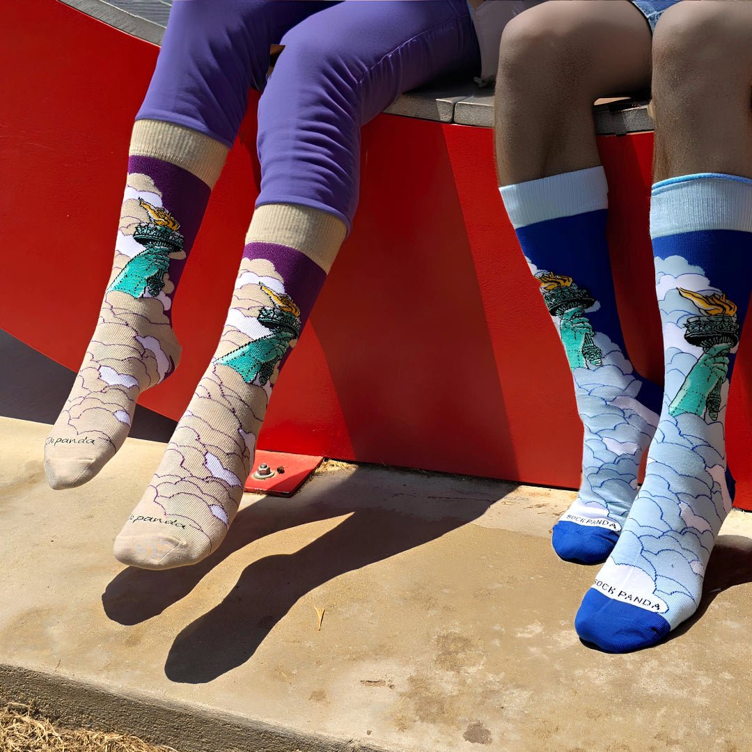 Lady Liberty Rises Above the Clouds Socks from the Sock Panda