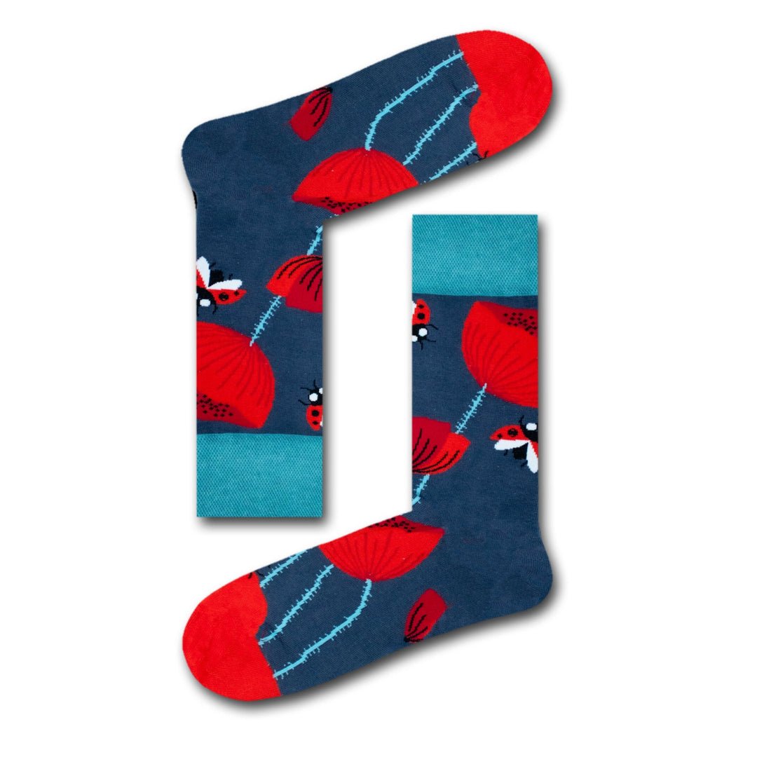 Ladybug Flower Socks from the Sock Panda (Adult Medium - Women's Shoe Sizes 5 - 10)