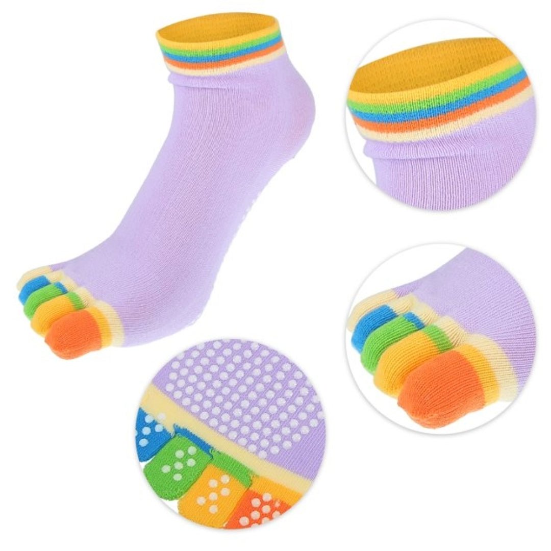 Lilac Yoga Rainbow Toe Socks (Adult Medium - Women's Shoe Sizes 5 - 10)