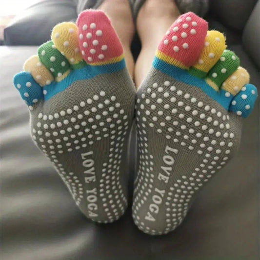 Love Yoga Rainbow Gray Toe Socks (Adult Medium - Women's Shoe Sizes 5 - 10)