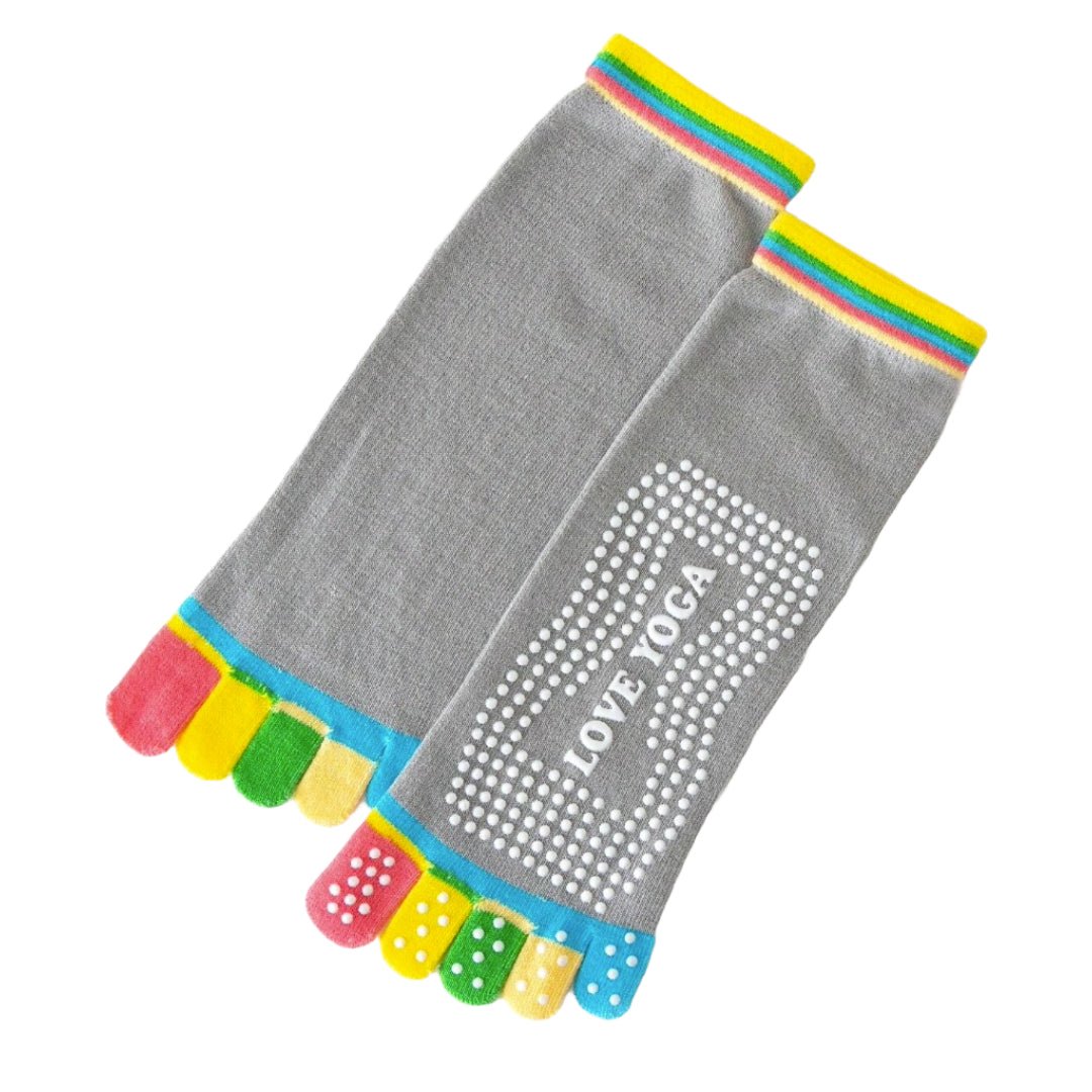 Love Yoga Rainbow Gray Toe Socks (Adult Medium - Women's Shoe Sizes 5 - 10)
