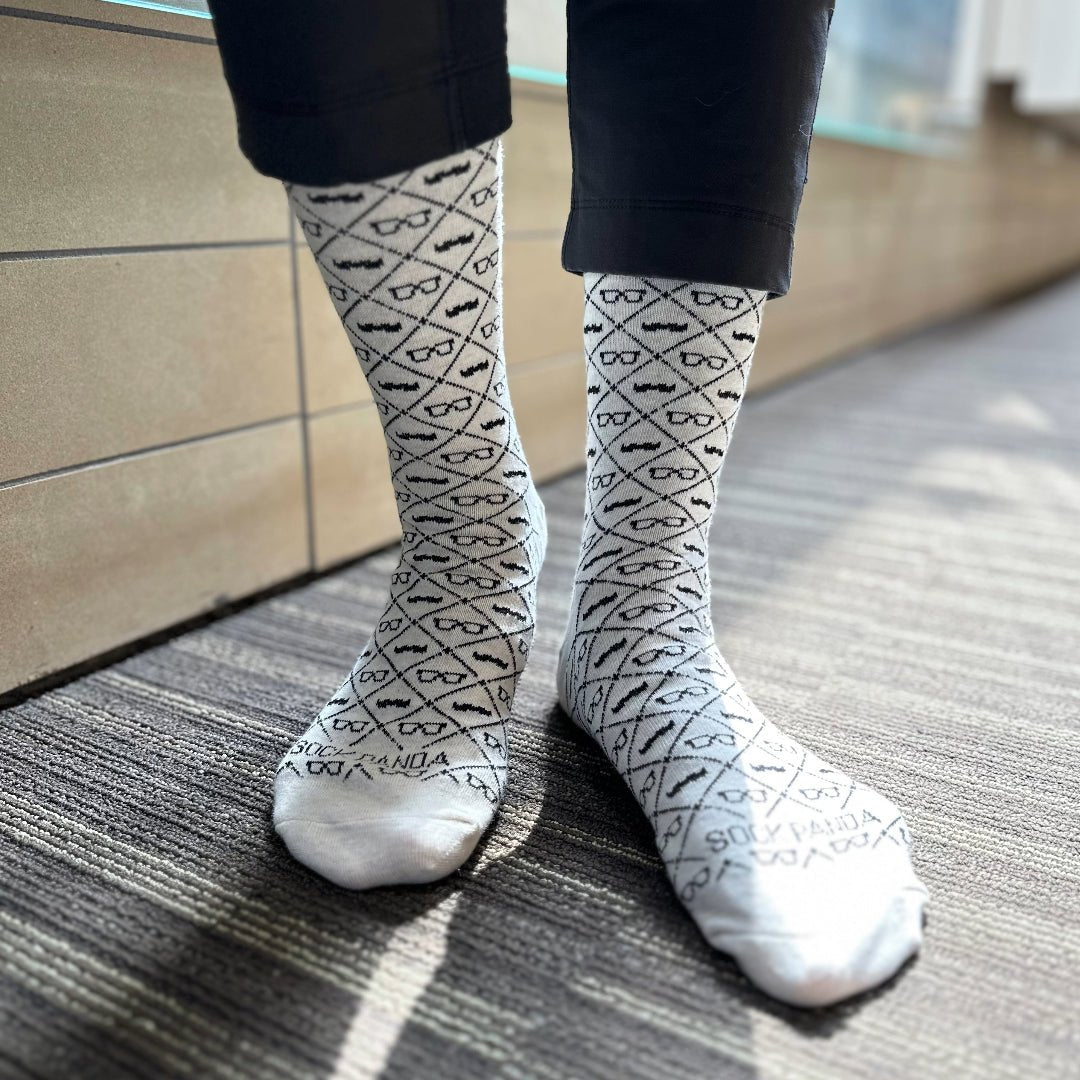 Mustaches and Glasses Argyle Pattern Socks (Adult Large - Men's Shoe Sizes 8 - 12)
