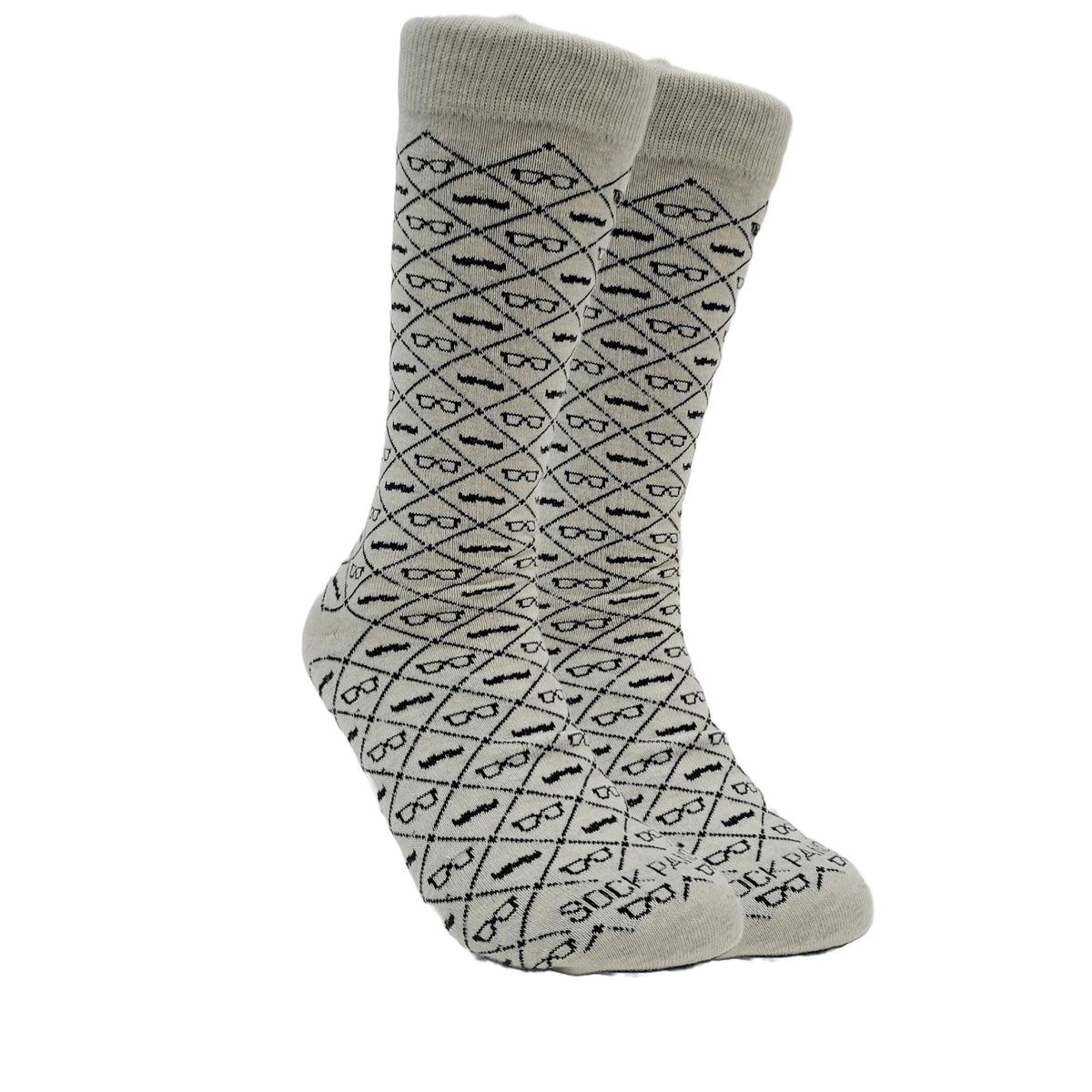 Mustaches and Glasses Argyle Pattern Socks (Adult Large - Men's Shoe Sizes 8 - 12)