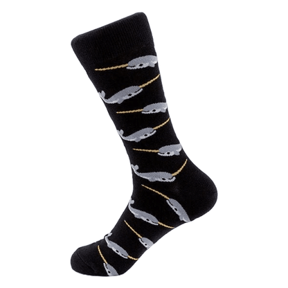 Narwhal Crew Socks (Adult Large - Men's Shoe Sizes 8 - 12) - Black