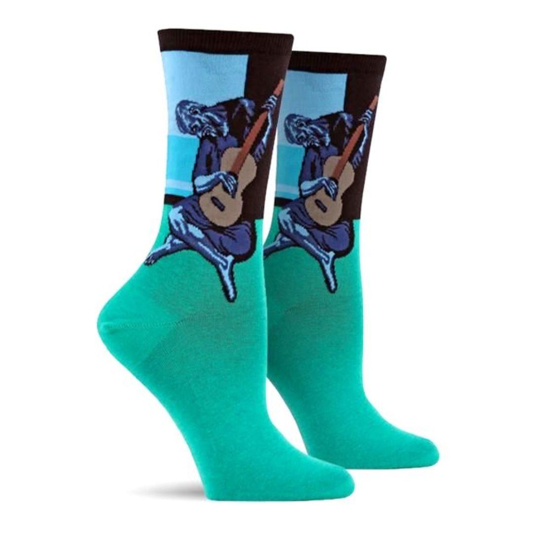 Old Guitarist Picasso Famous Art Socks - Green (Two Sizes)