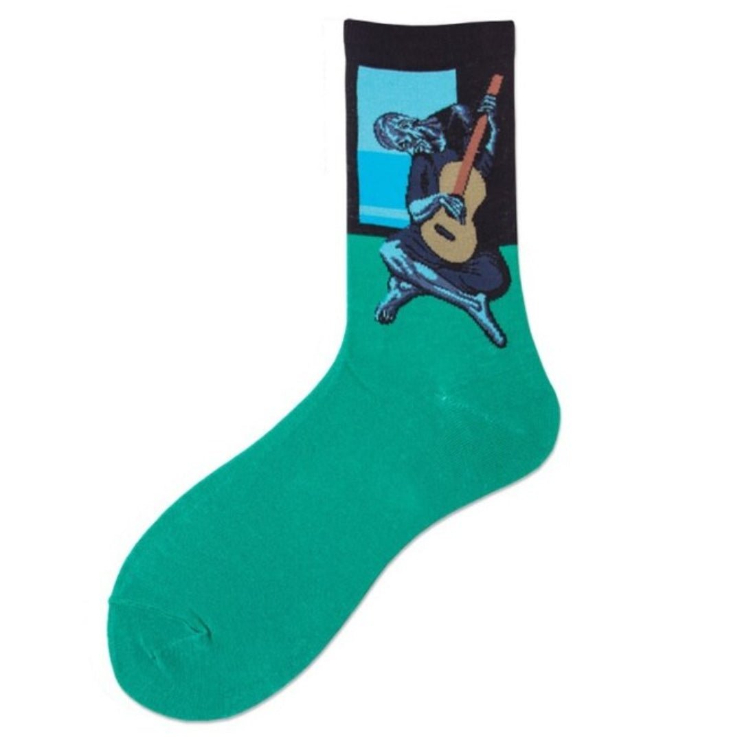 Old Guitarist Picasso Famous Art Socks - Green (Two Sizes)