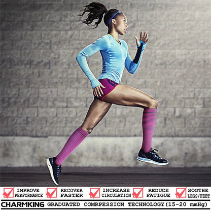 Pink and Gray Thin Striped Knee High (Compression Socks)