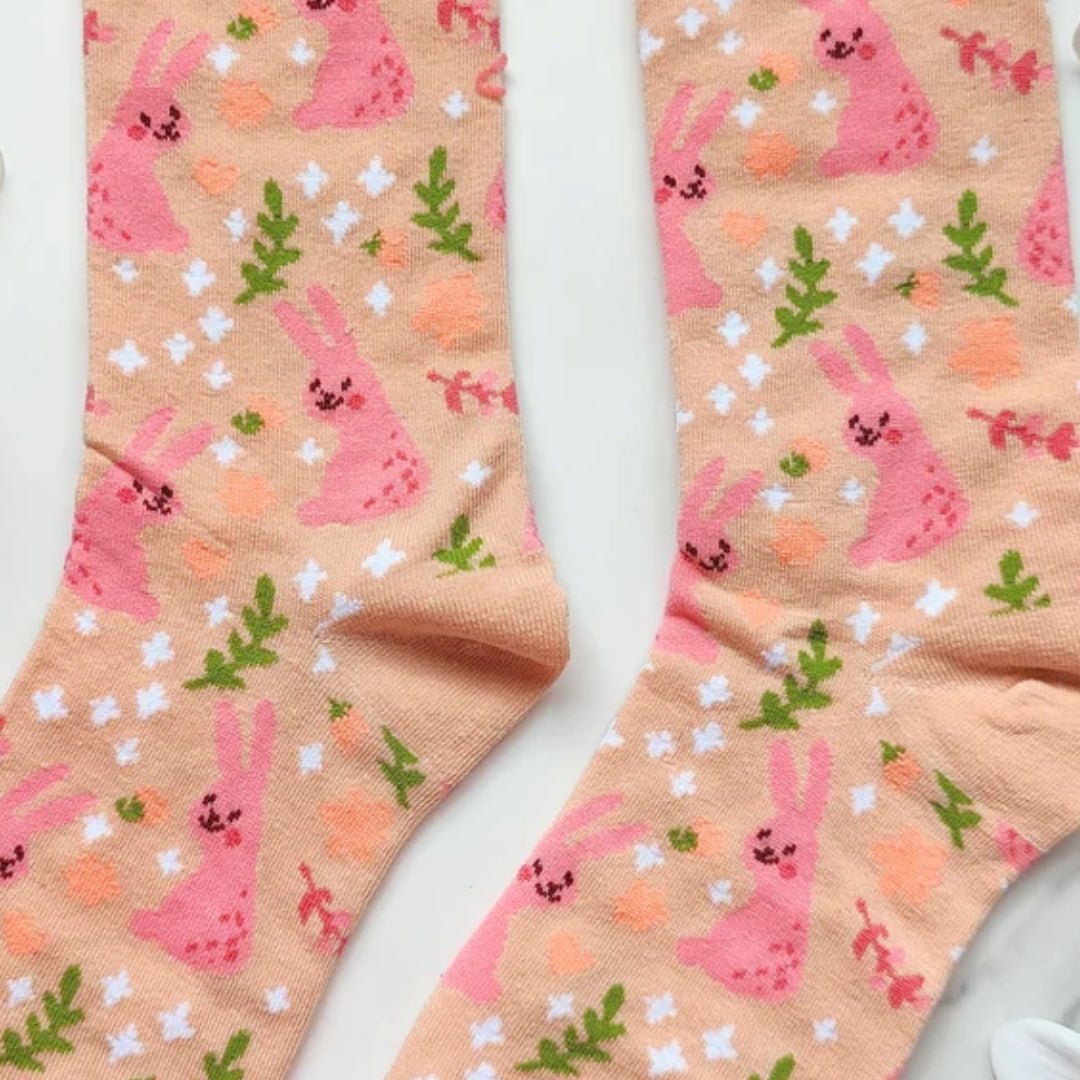 Pink Bunny Rabbit Pattern Socks from the Sock Panda (Adult Medium)