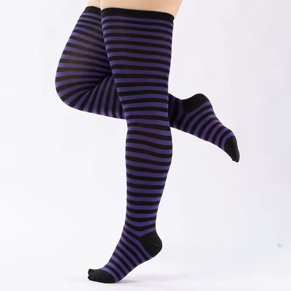 Plus Size Thin Striped Patterned Socks (Thigh High)