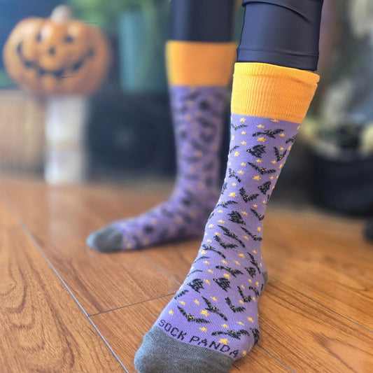 Purple Bat Pattern Socks from the Sock Panda (Adult Small - Shoe Sizes 2 - 5)
