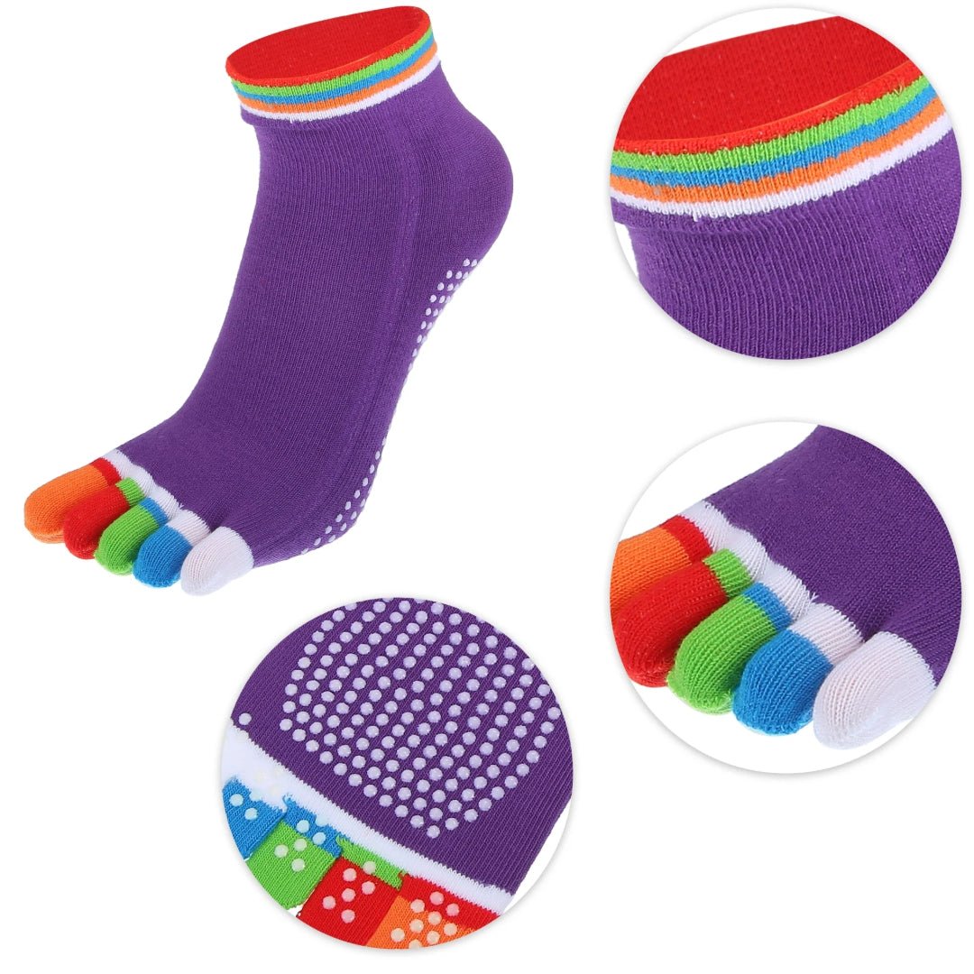 Purple Yoga Rainbow Toe Socks (Adult Medium - Women's Shoe Sizes 5 - 10)