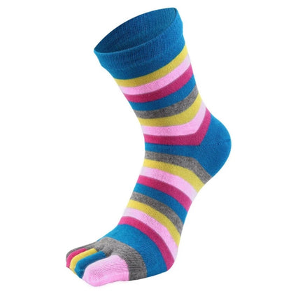 Rainbow Striped Pattern Toe Socks (Adult Medium - Women's Shoe Sizes 5 - 10) - Blue Accent