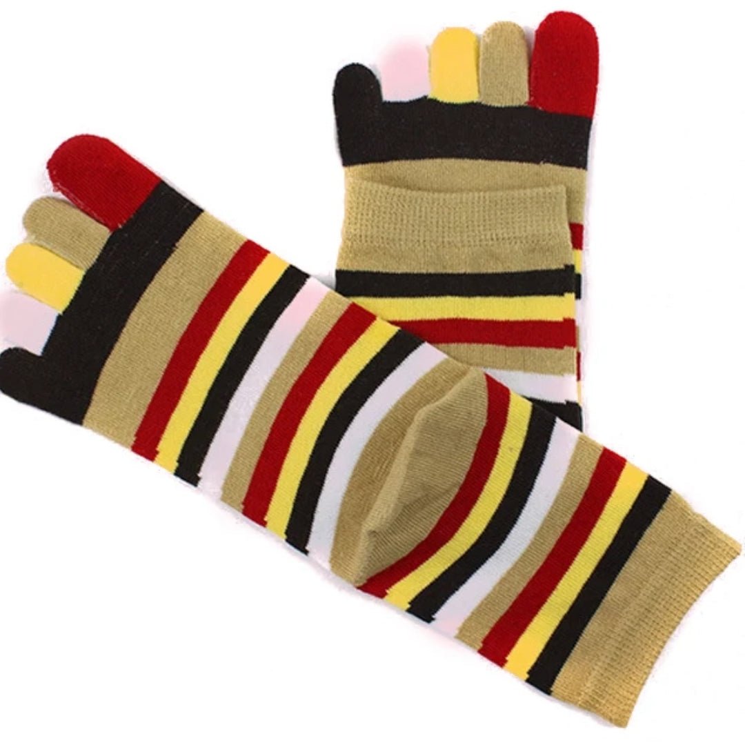 Rainbow Striped Pattern Toe Socks (Adult Medium - Women's Shoe Sizes 5 - 10) - Brown Accent
