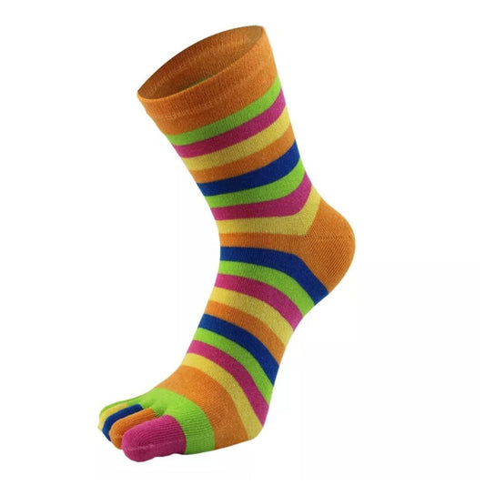Rainbow Striped Pattern Toe Socks (Adult Medium - Women's Shoe Sizes 5 - 10) - Orange Accent