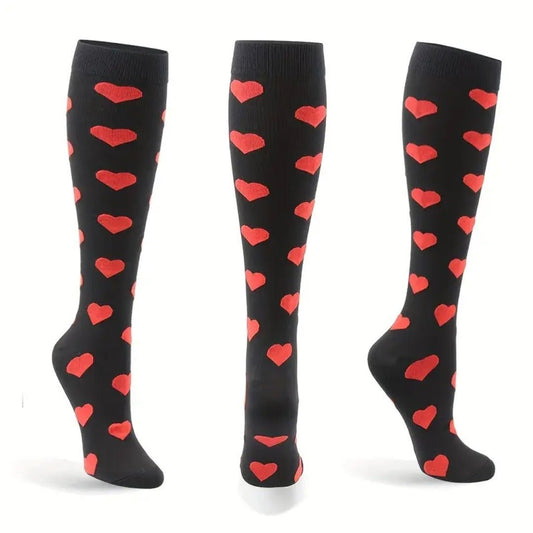 Red Heart Patterned Knee High (Compression Socks)