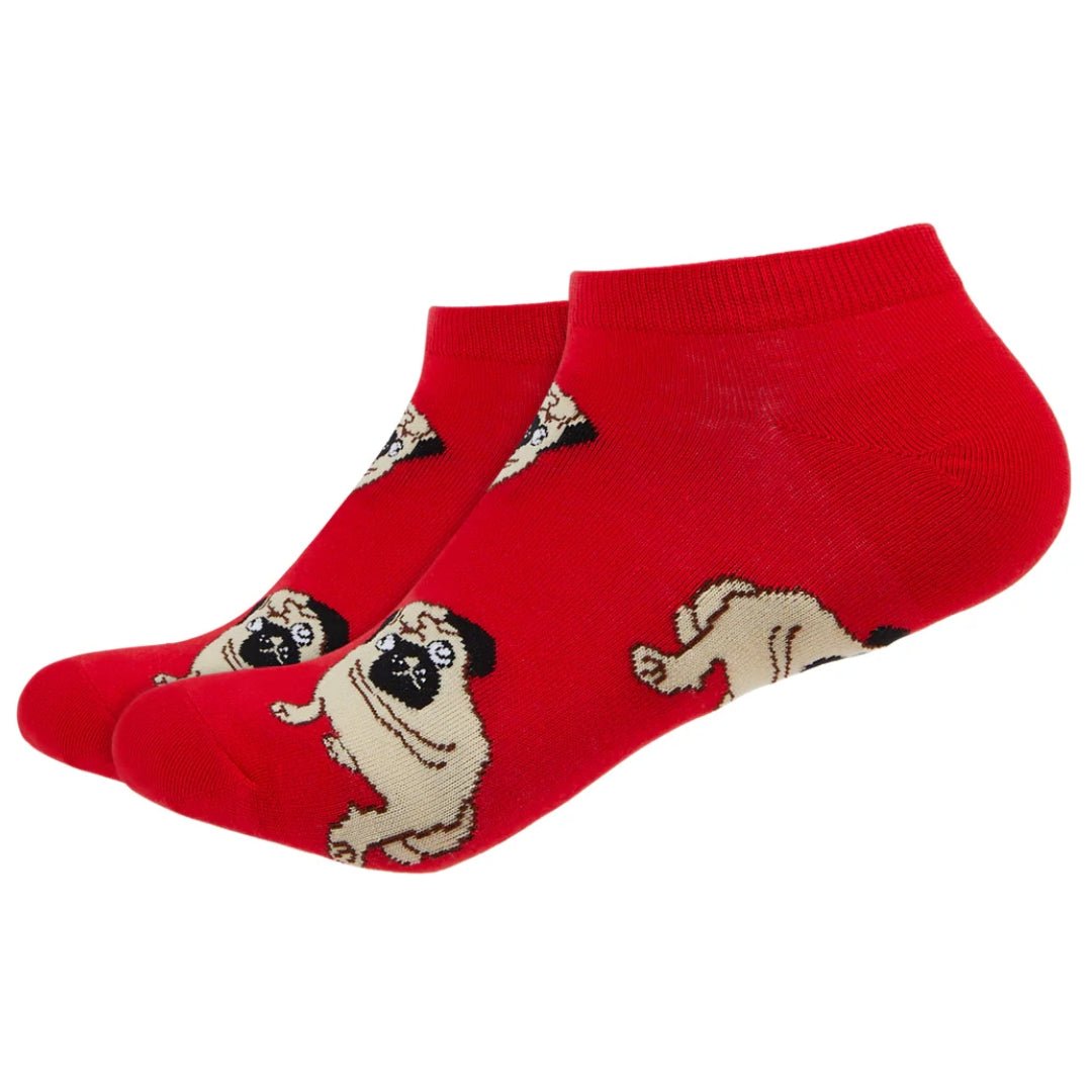 Red Pug Ankle Socks (Adult Medium - Women's Shoe Sizes 5 - 10)