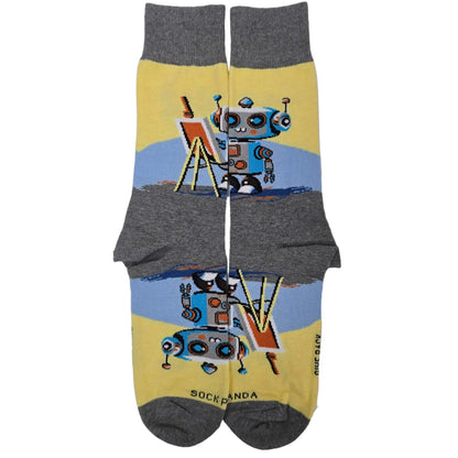 Robot Artist Socks from the Sock Panda (Adult Large - Men's Shoe Sizes 8 - 12)