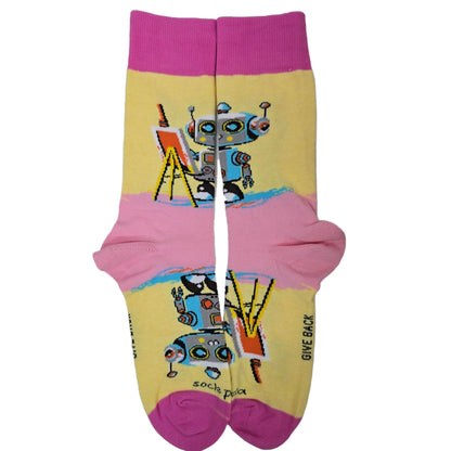 Robot Artist Socks from the Sock Panda (Adult Medium - Women's Shoe Sizes 5 - 10)