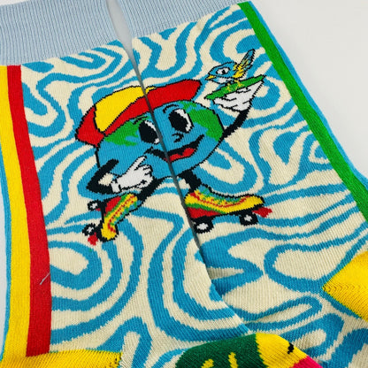 Roller Skate Earth Socks from the Sock Panda (Adult Small)