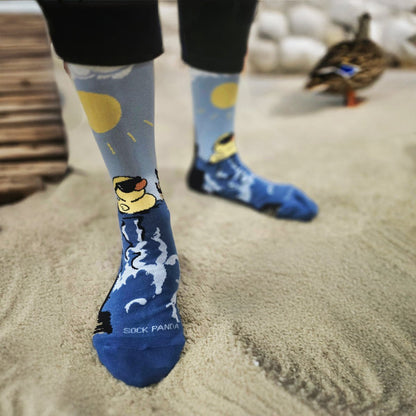 Rubber Duck Swimming Over a Waterfall Socks