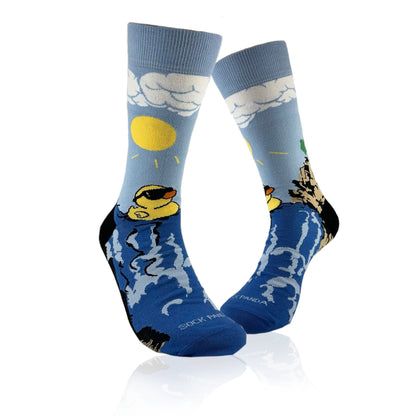 Rubber Duck Swimming Over a Waterfall Socks