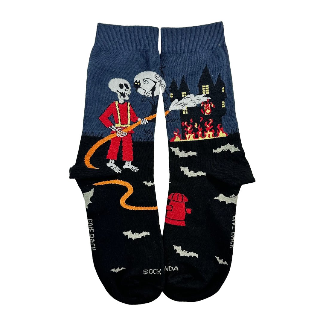 Skeleton Fireman and Haunted House Socks (Two Sizes)