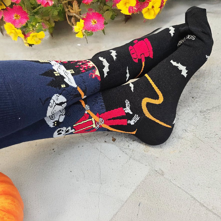 Skeleton Fireman and Haunted House Socks (Two Sizes)