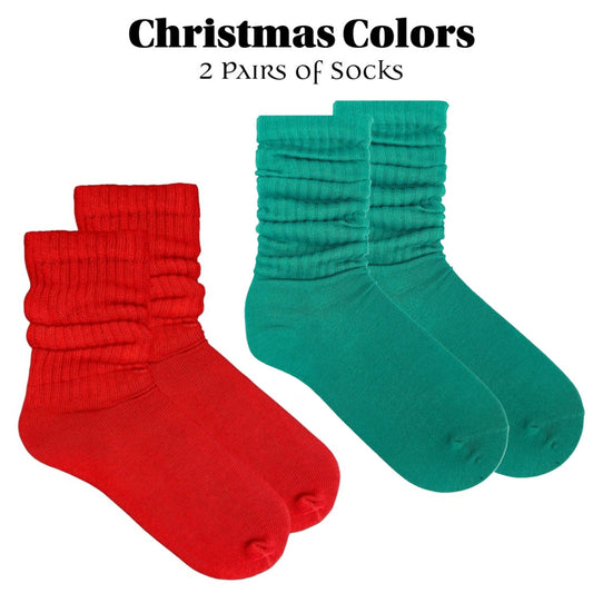 Slouch Socks (Adult Medium) - Christmas Colors (2 - Pack)