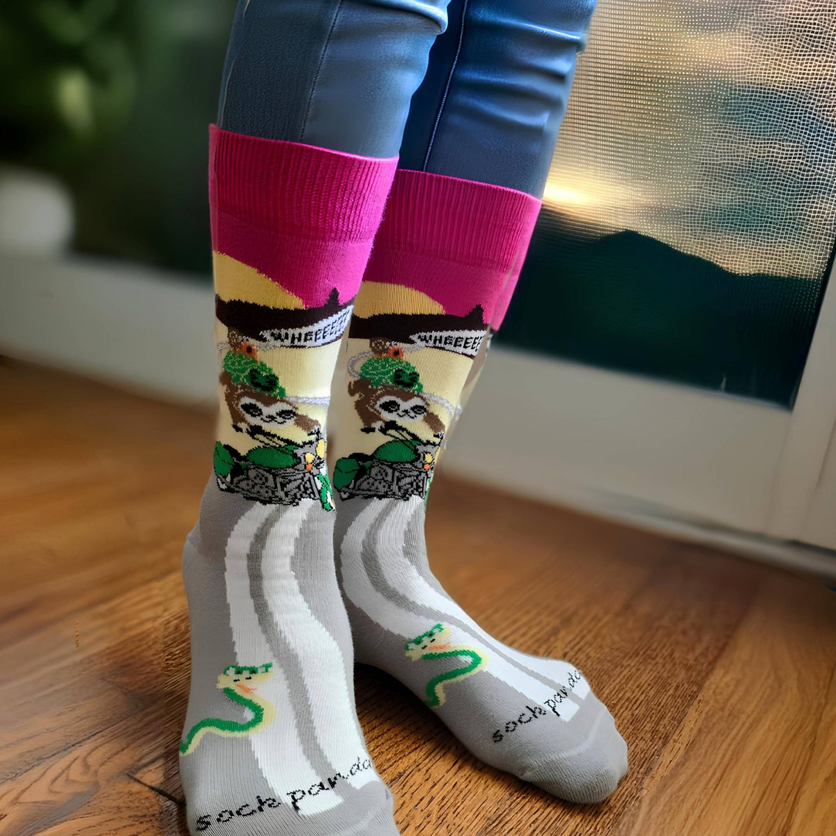 Slow Animals on a Motorcycle Socks from the Sock Panda (Adult Medium - Women's Shoe Sizes 5 - 10)
