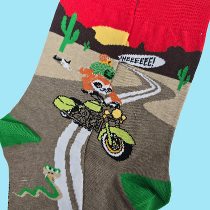 Slow Animals on a Motorcycle Socks from the Sock Panda (Adult Small - Shoe Sizes 2 - 5)